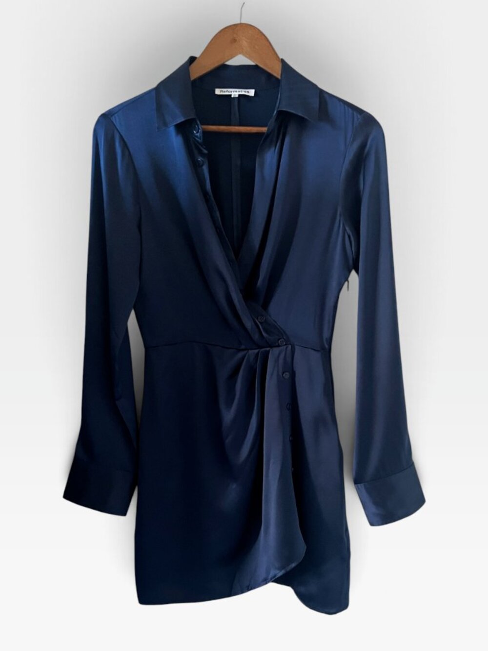 Reformation Alaine Silk Button Detail Keyhole Back Dress In Navy Size 0